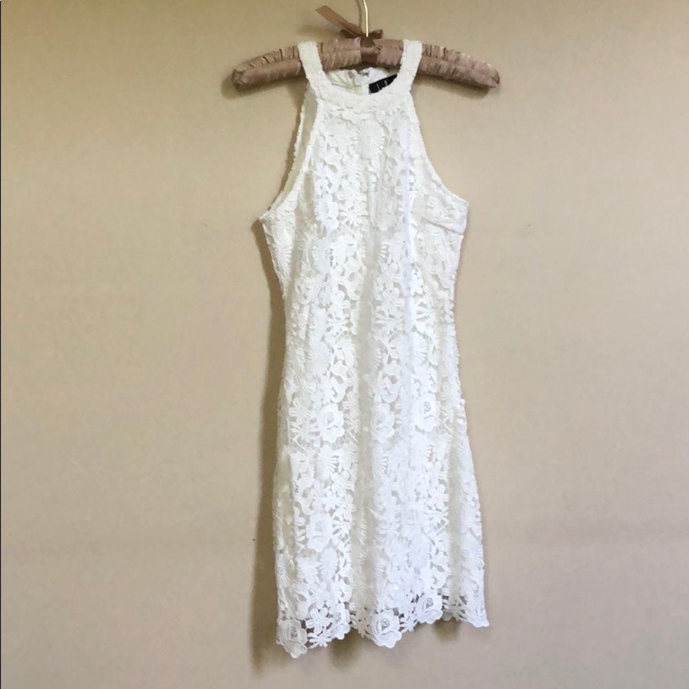 LuLus White Lace Halter Dress